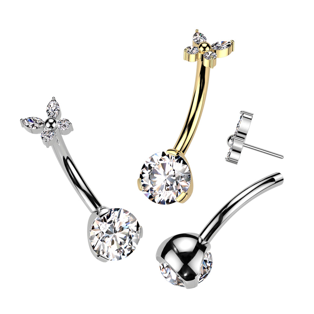 14G Titanium Threadless Push In Prong Set Bottom With Butterfly Top (10mm)